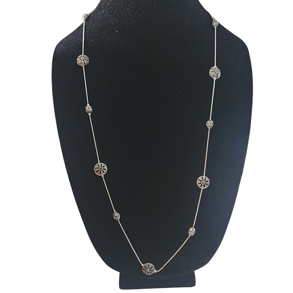 Vintage Crown Trifari Silver Tone Marcasite  Station Necklace Long 27"
